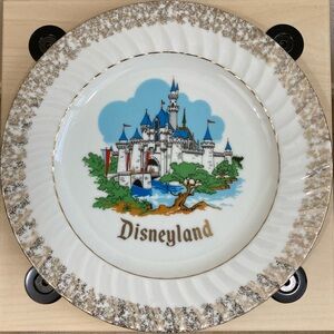 Disneyland White Plate with Blue Castle and Gold Trim